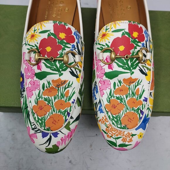 Gucci X KEN SCOTT Jordaan Floral White Horsebit Loafer Shoe - Picture 7 of 11
